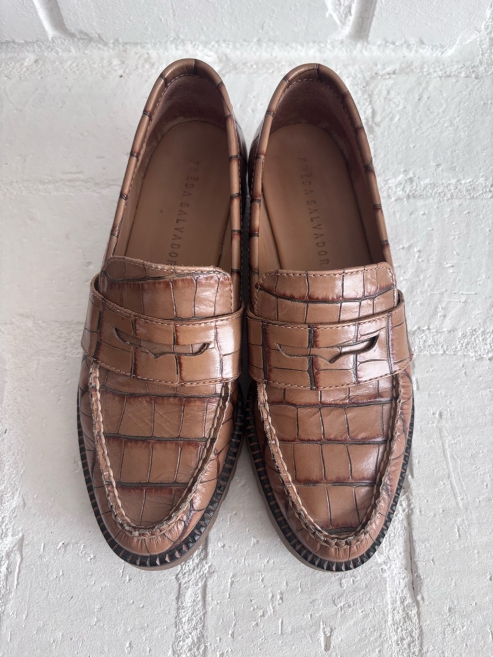 Freda Salvador Lug Sole Croc-Embossed Loafers